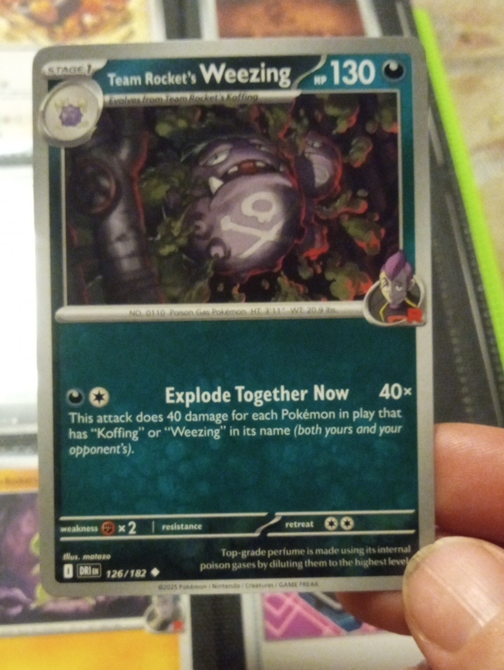 Pokemon Team Rocket's Weezing Trading Card - Purple, Teal, Black